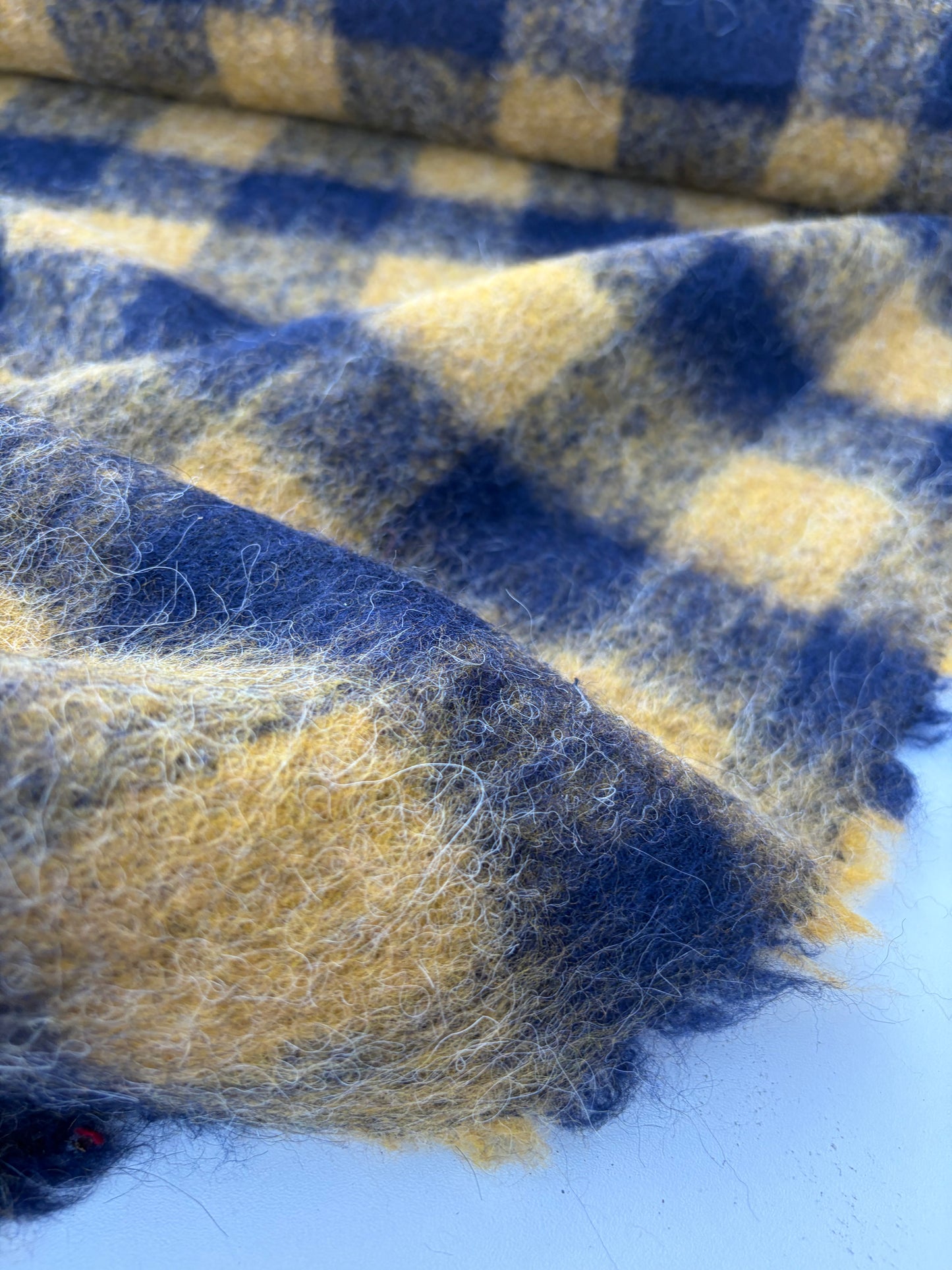 LAUREN 019 navy/mustard checkered boiled wool with mohair
