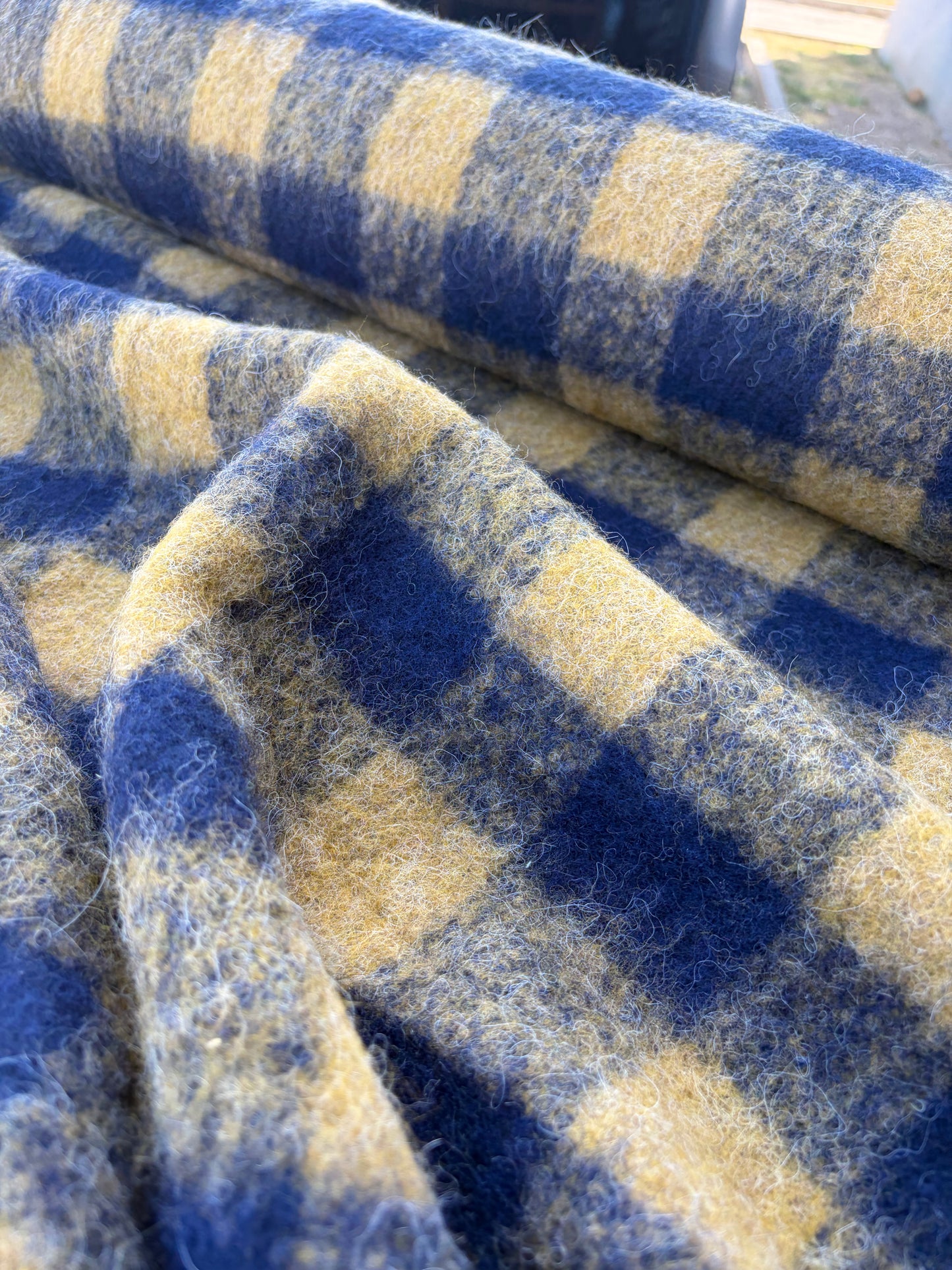 LAUREN 019 navy/mustard checkered boiled wool with mohair