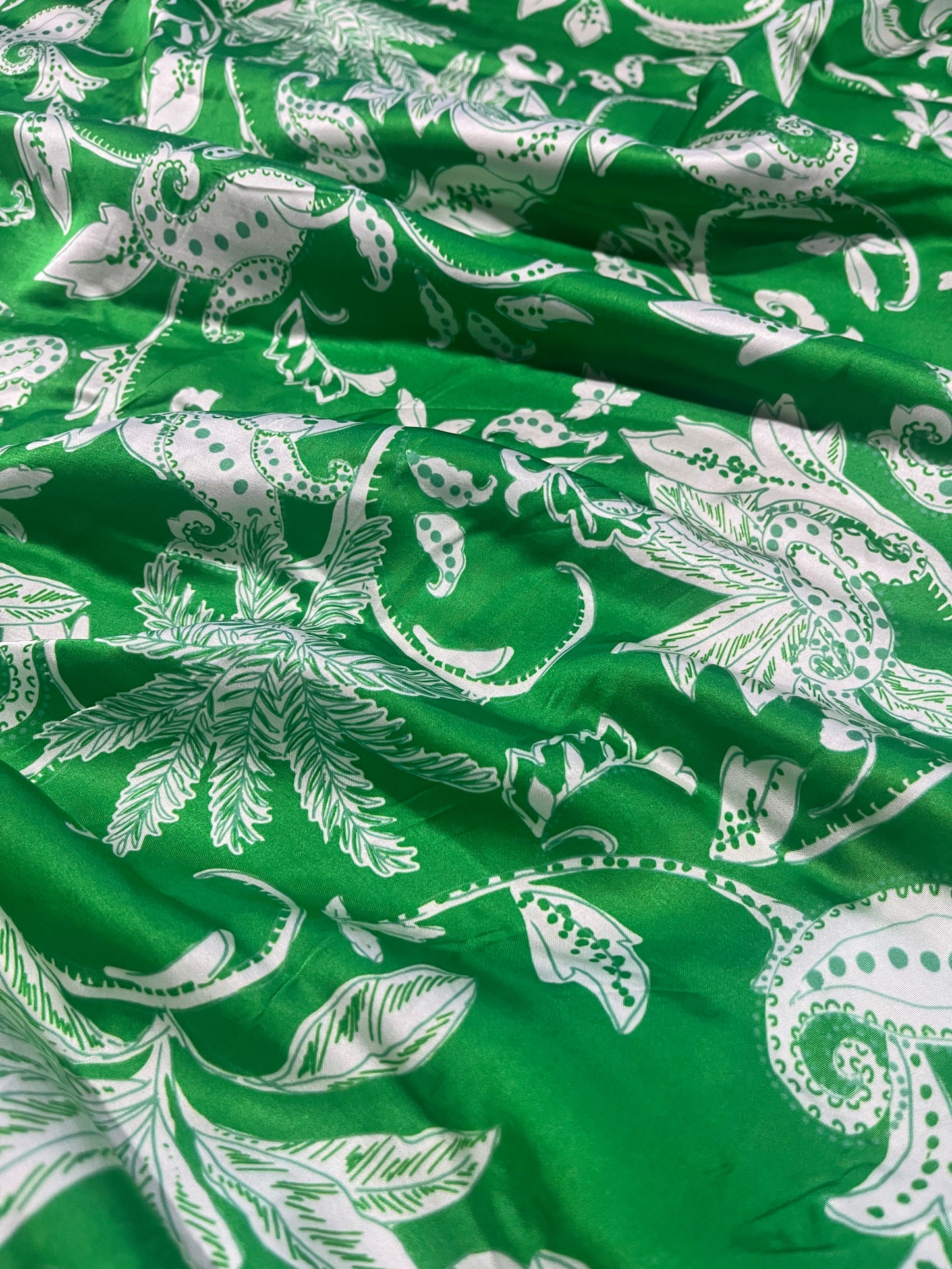 PC035 viscose satin green  flower print