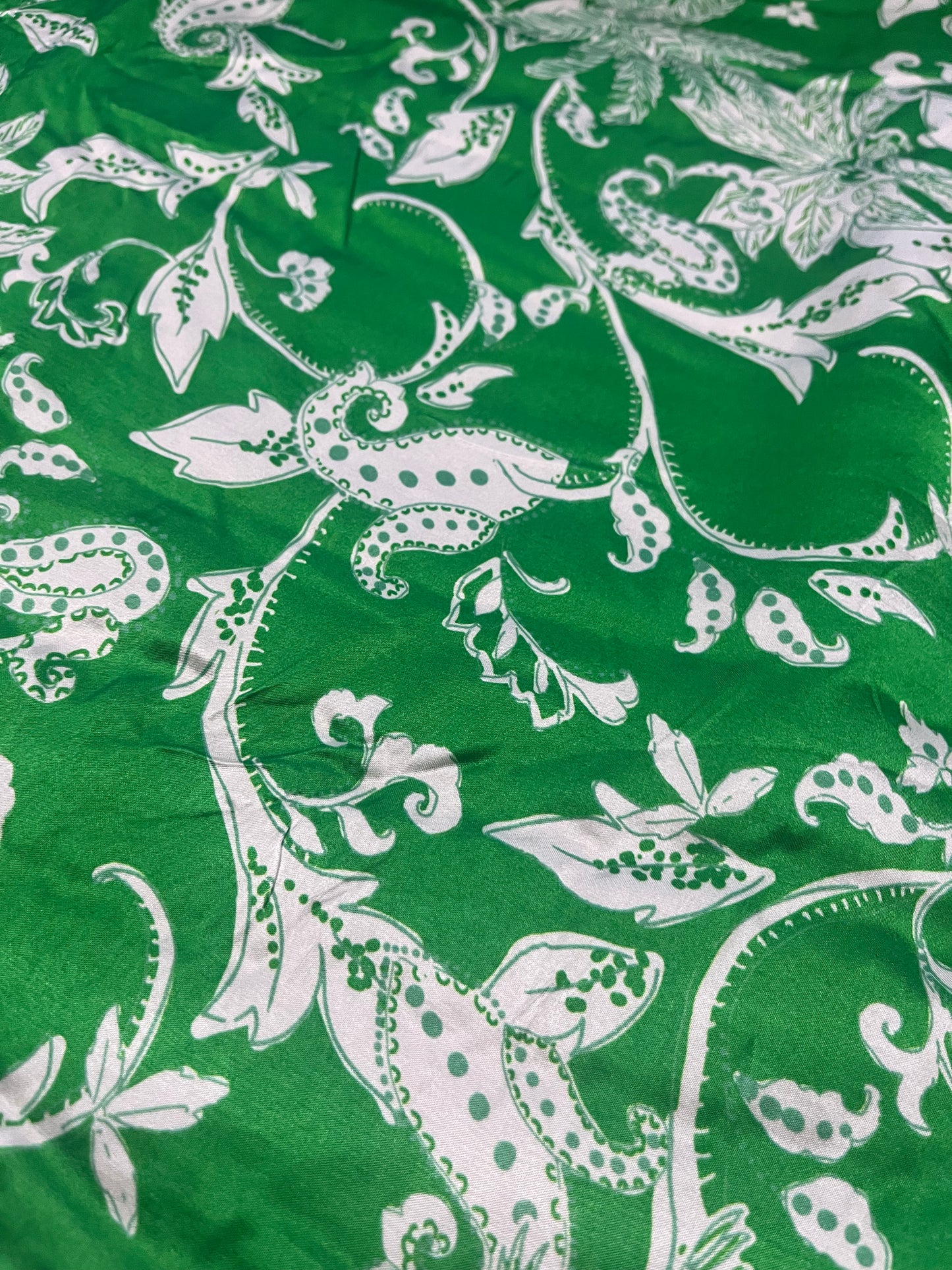 PC035 viscose satin green  flower print