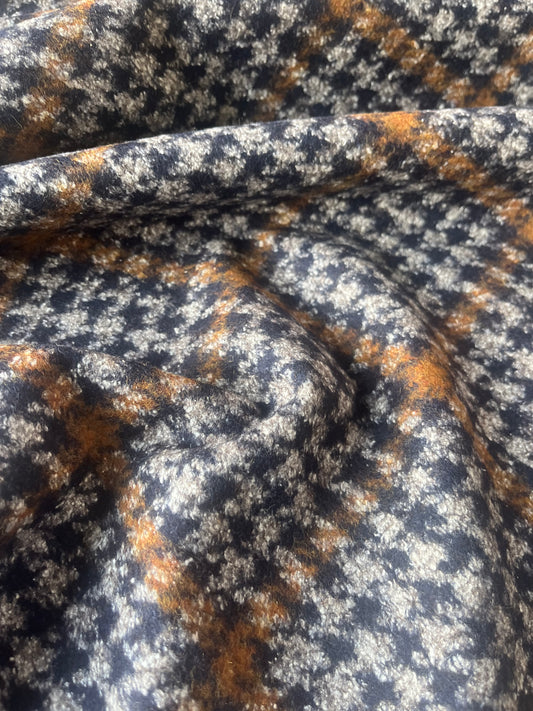 ROSALIE 017 woolen coat fabric navy/cognac check