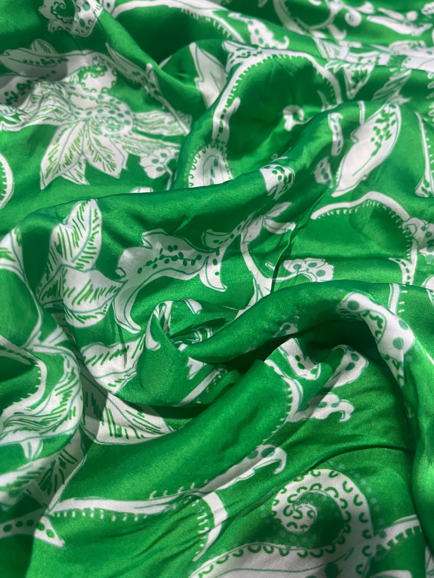 PC035 viscose satin green  flower print