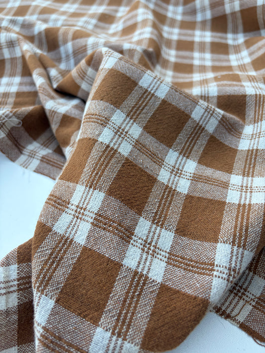 LAUREN 024 cognac/ecru washed  cotton linen check