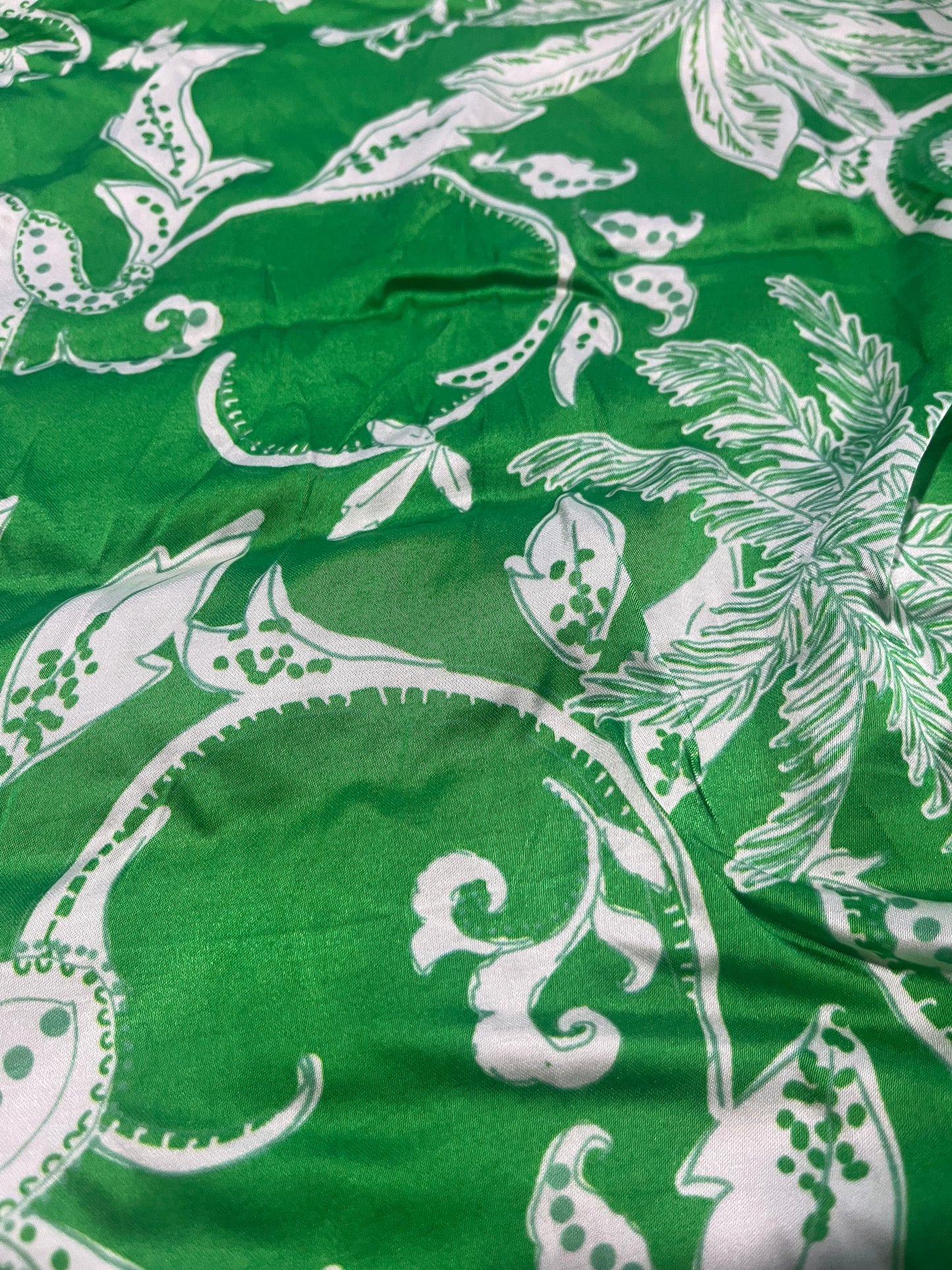 PC035 viscose satin green  flower print