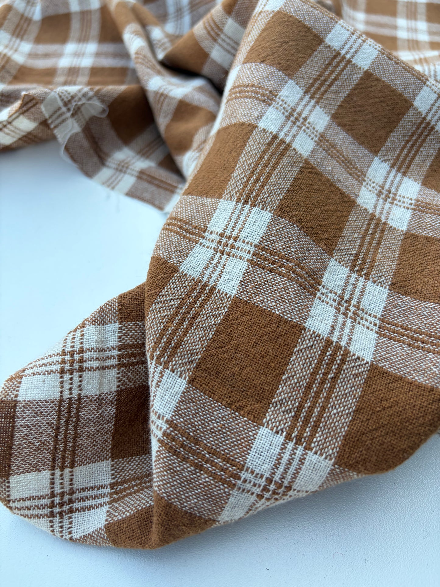 LAUREN 024 cognac/ecru washed  cotton linen check