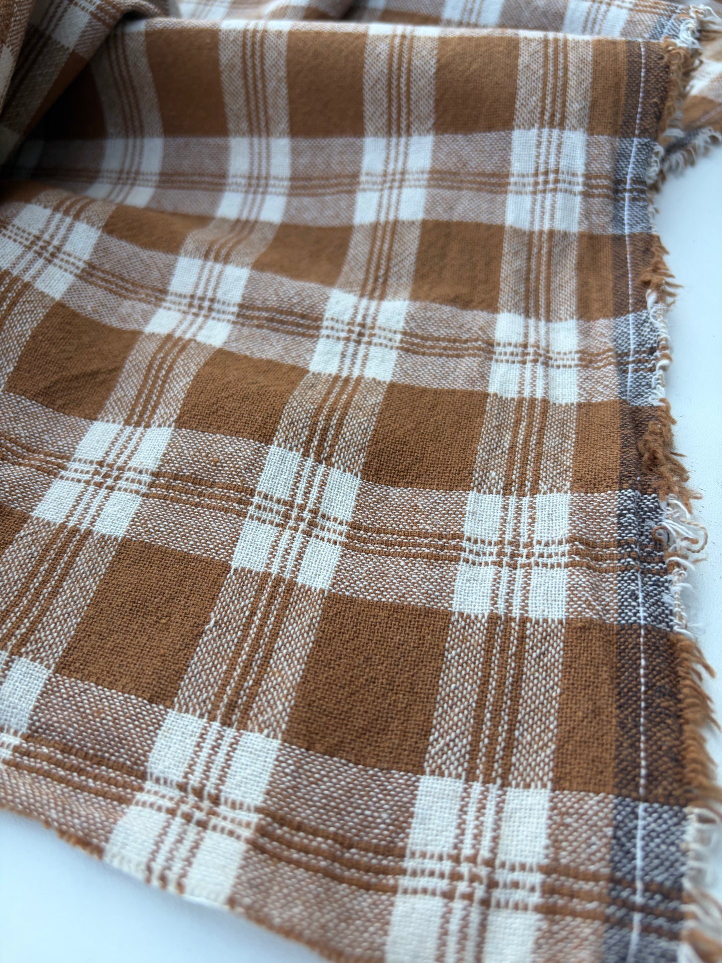LAUREN 024 cognac/ecru washed  cotton linen check