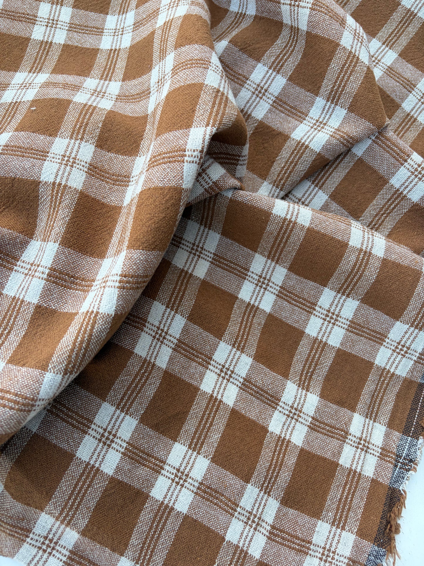 LAUREN 024 cognac/ecru washed  cotton linen check