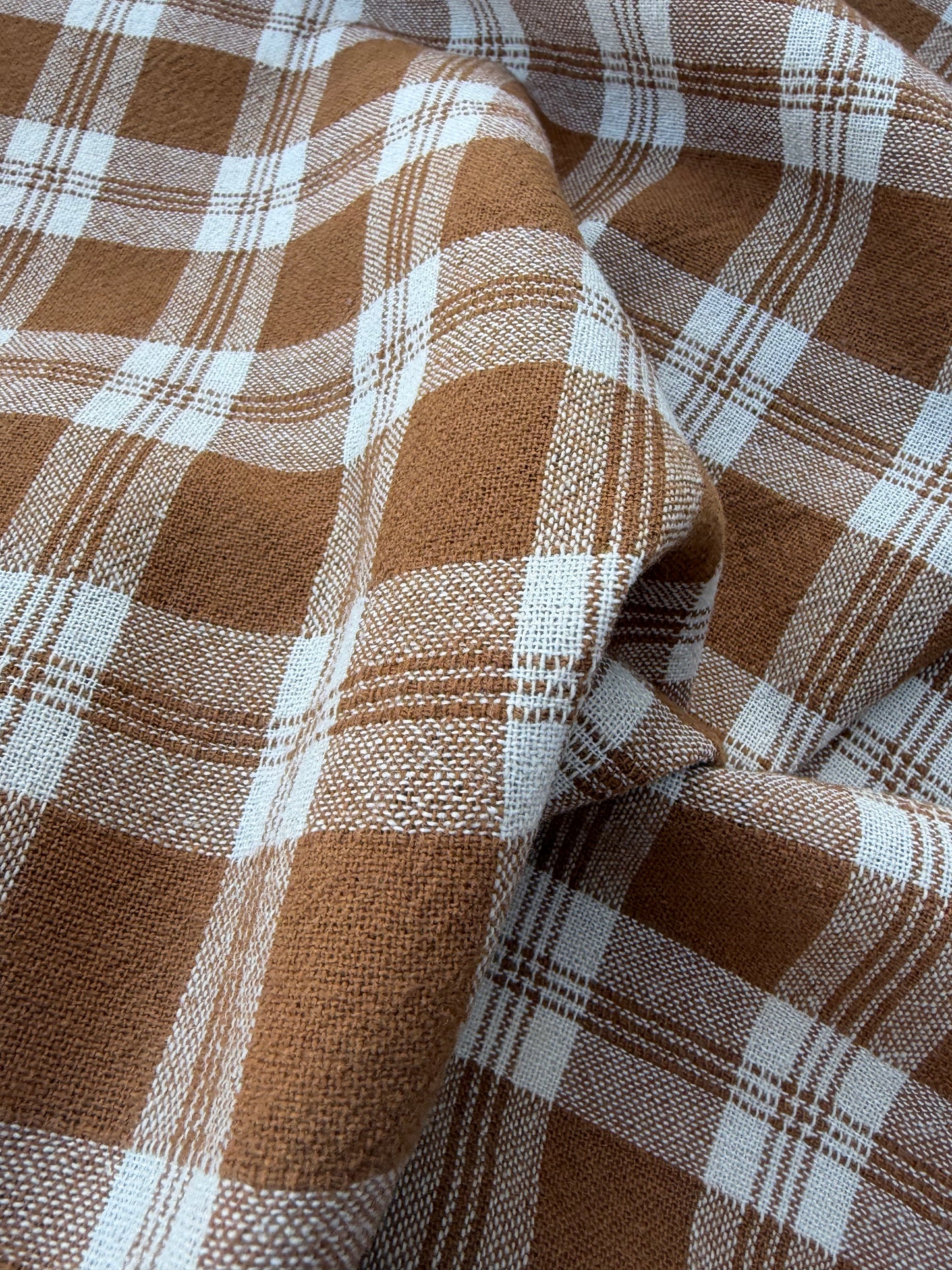 LAUREN 024 cognac/ecru washed  cotton linen check
