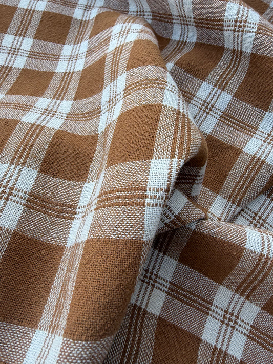 LAUREN 024 cognac/ecru washed  cotton linen check