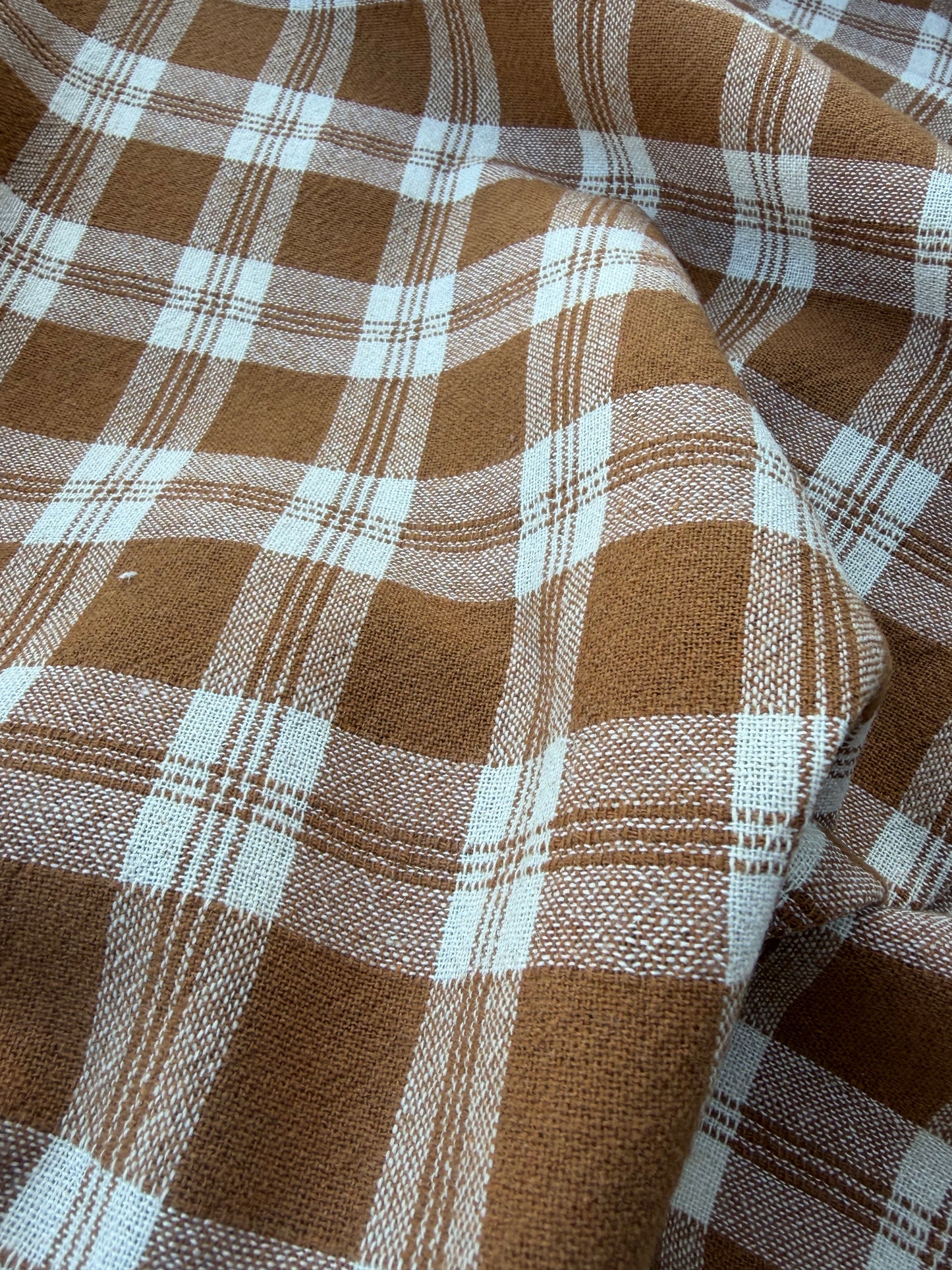 LAUREN 024 cognac/ecru washed  cotton linen check