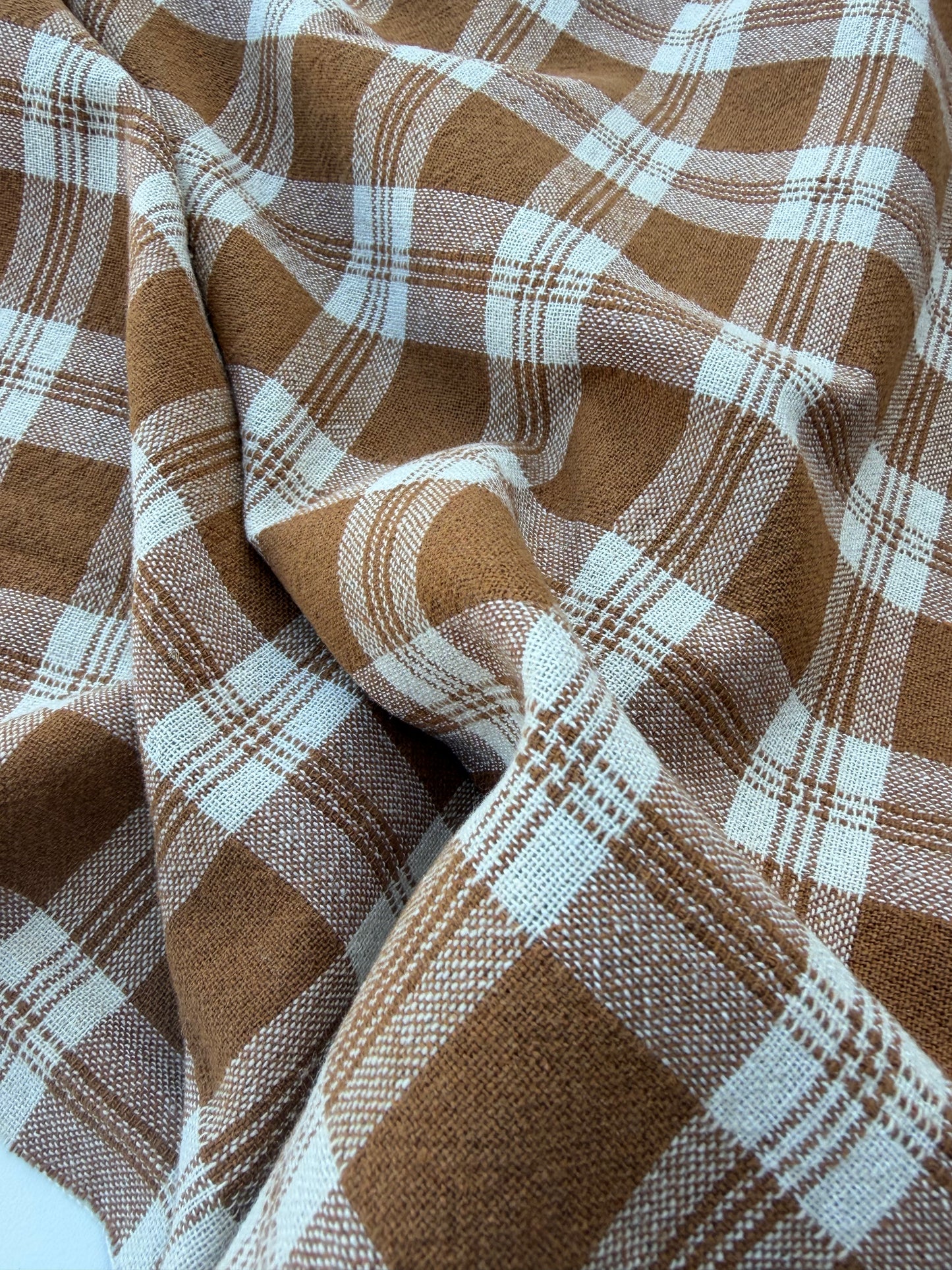 LAUREN 024 cognac/ecru washed  cotton linen check