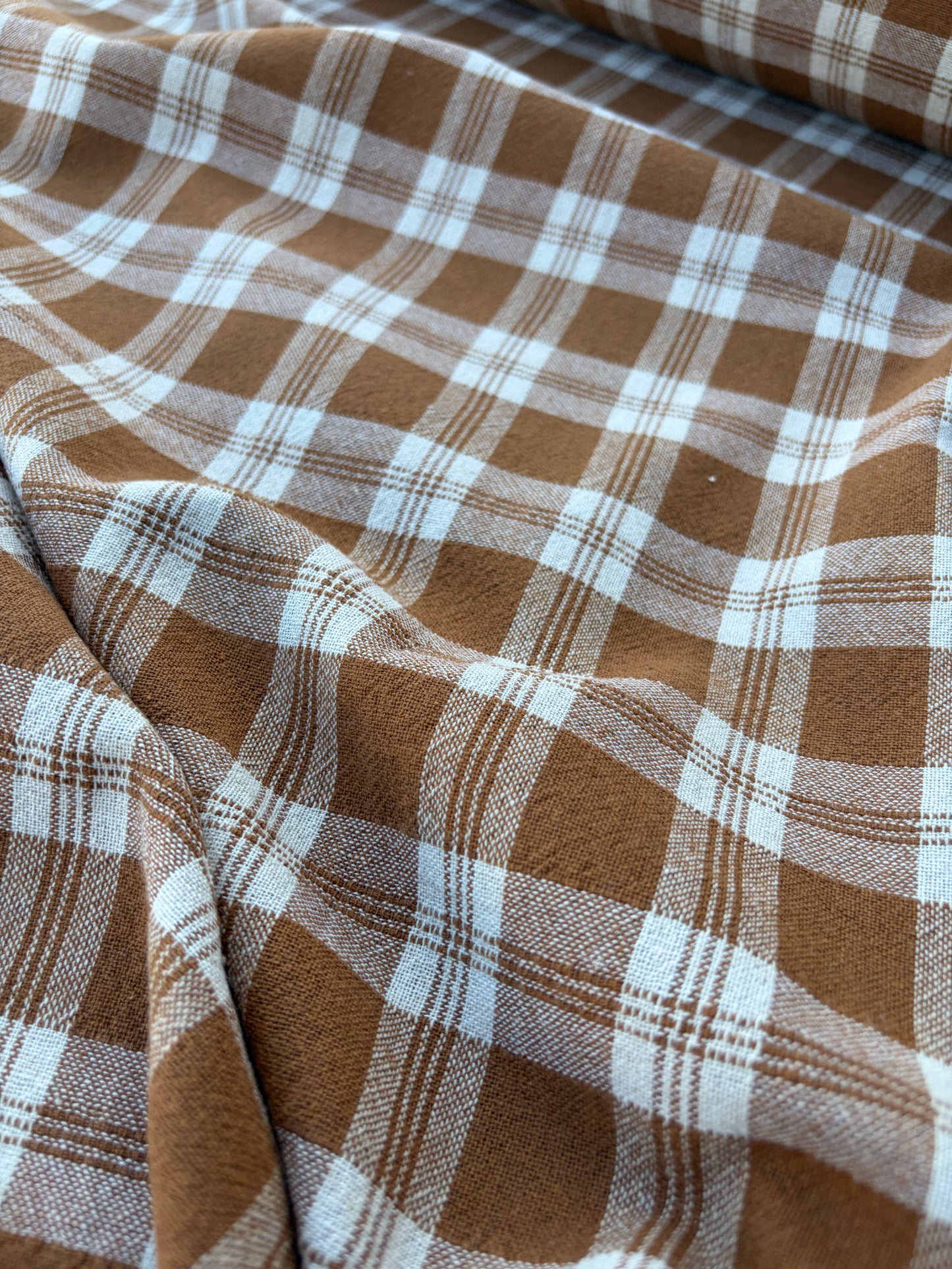 LAUREN 024 cognac/ecru washed  cotton linen check