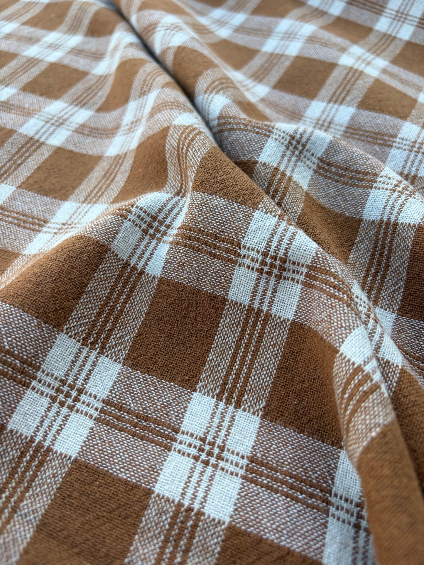 LAUREN 024 cognac/ecru washed  cotton linen check