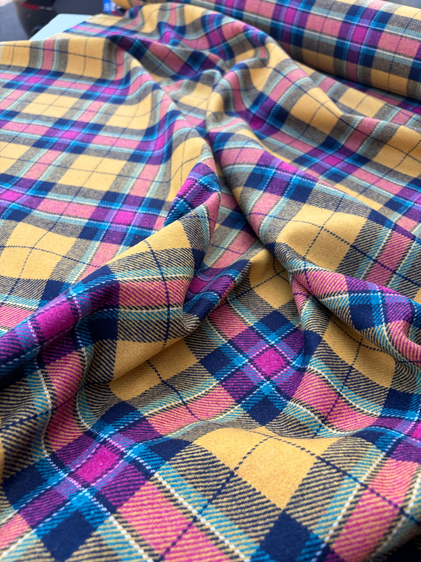 LAUREN 027 yellow/purple/navy checkered wool flannel