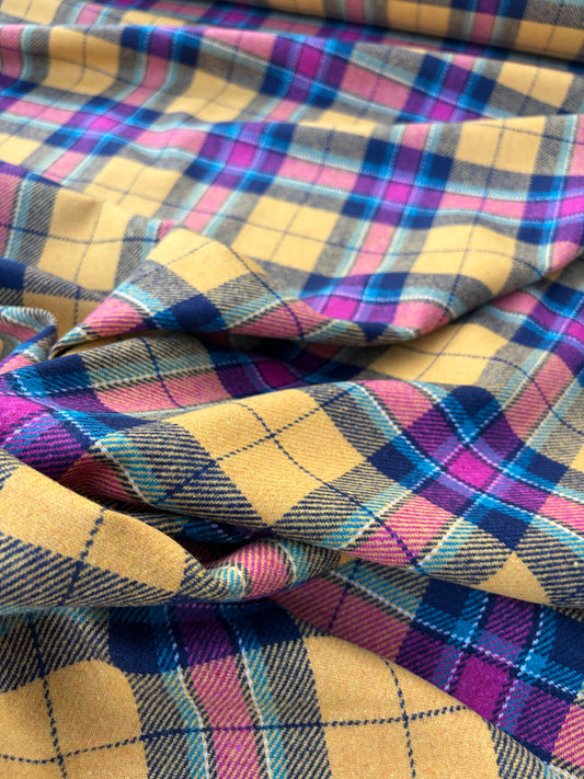 LAUREN 027 yellow/purple/navy checkered wool flannel