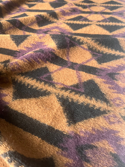 ROSALIE 026  Wool jersey ethnical print cognac/brown/purple