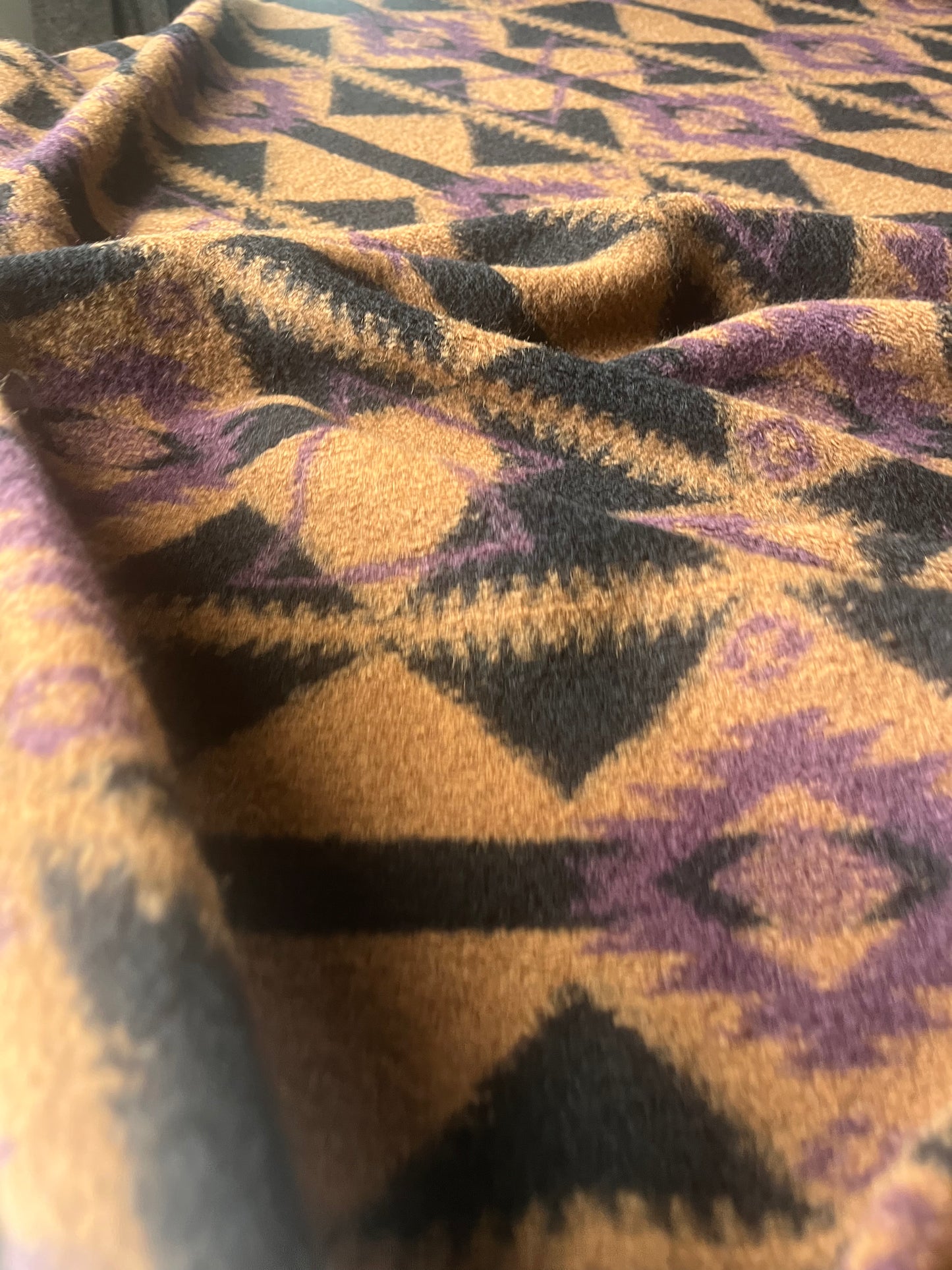 ROSALIE 026  Wool jersey ethnical print cognac/brown/purple