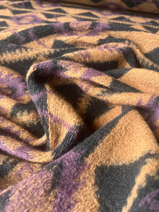ROSALIE 026  Wool jersey ethnical print cognac/brown/purple