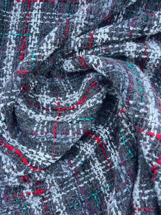 GINA 005 Heavy wool tweed Chanel style grey/green/red