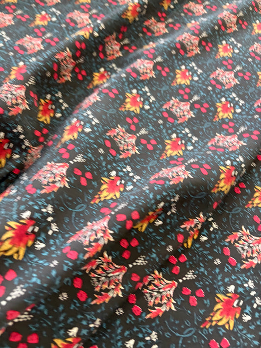 ERICA 047 cotton voile flowers black ground