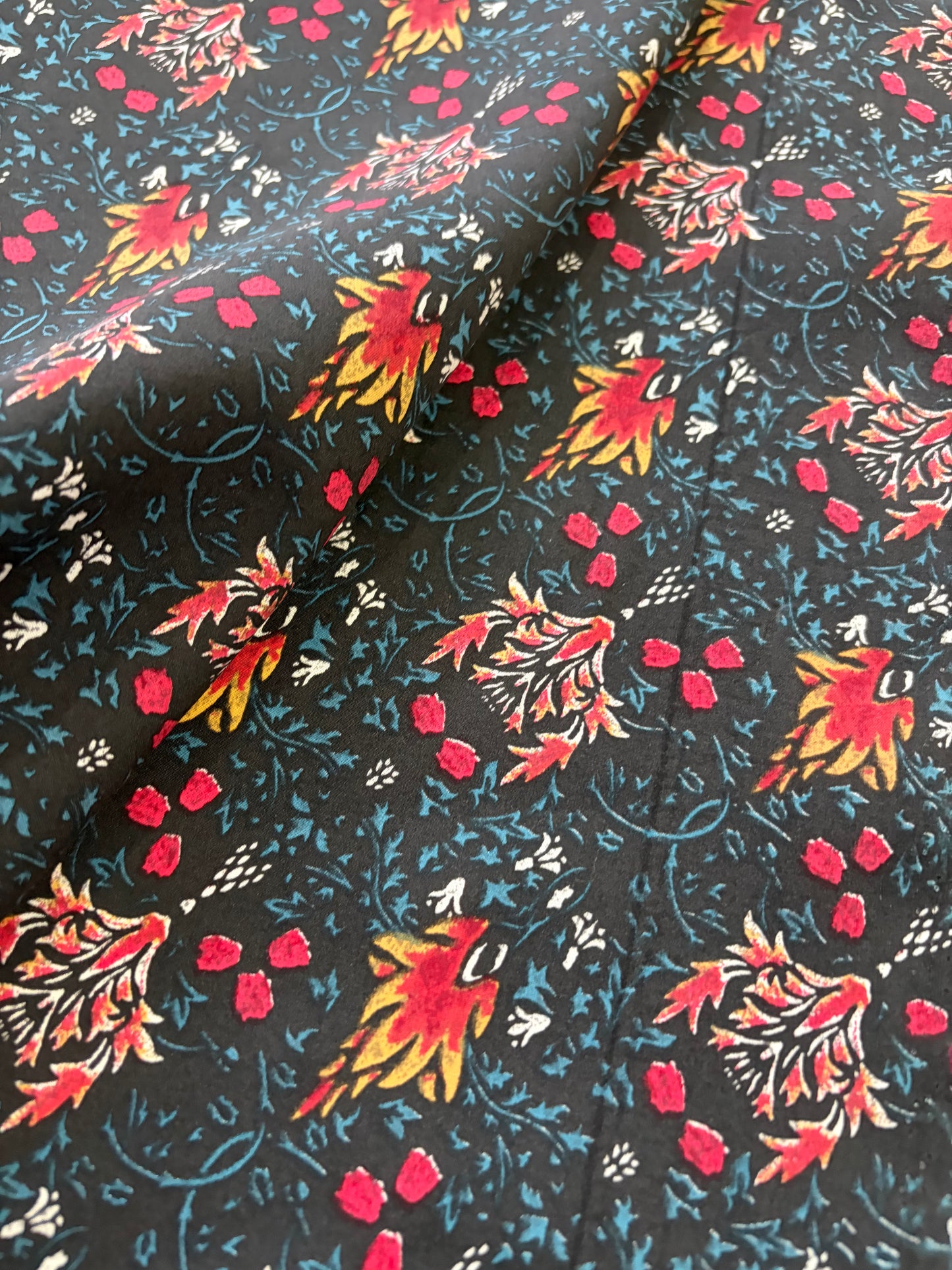ERICA 047 cotton voile flowers black ground