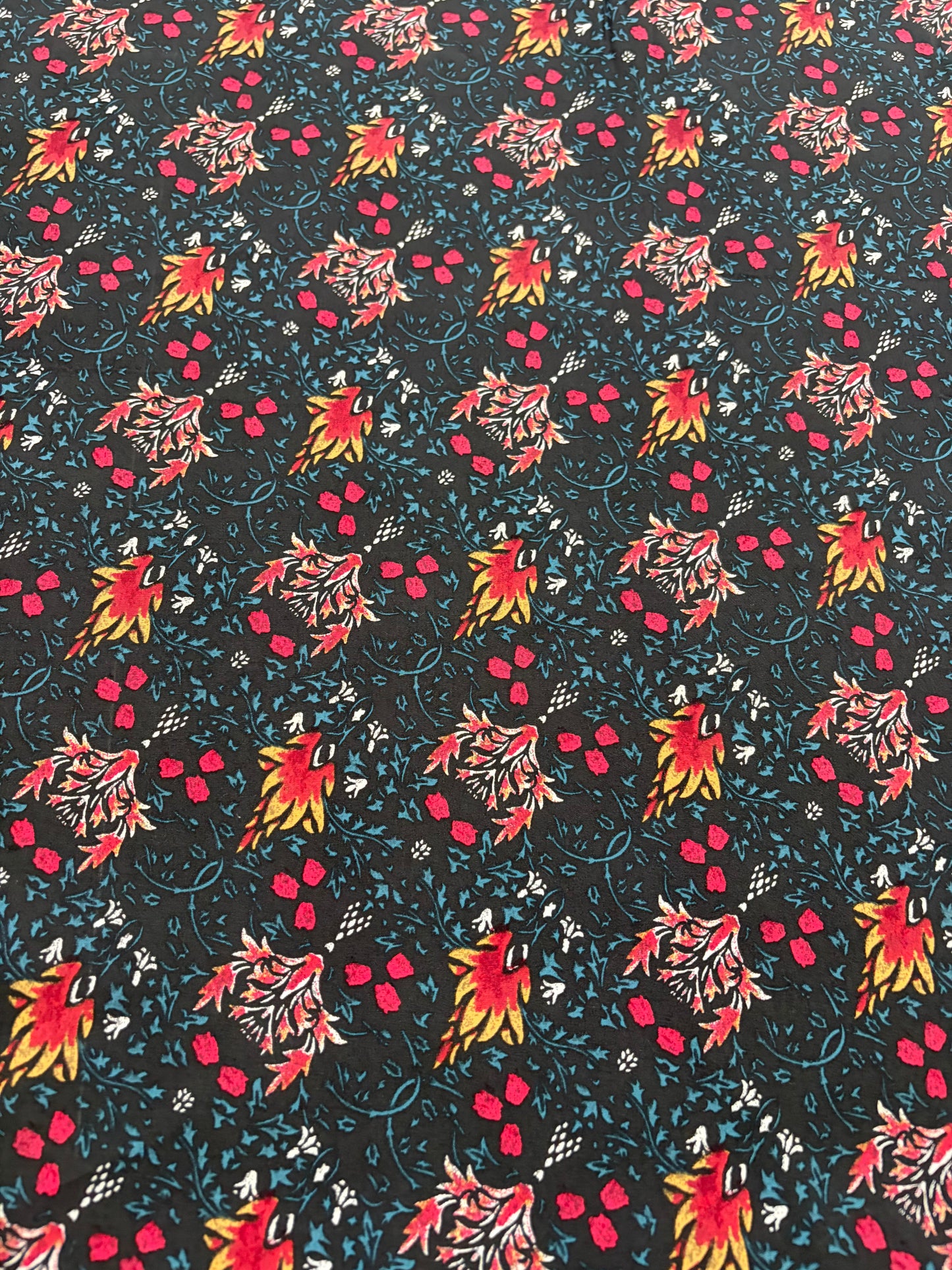 ERICA 047 cotton voile flowers black ground