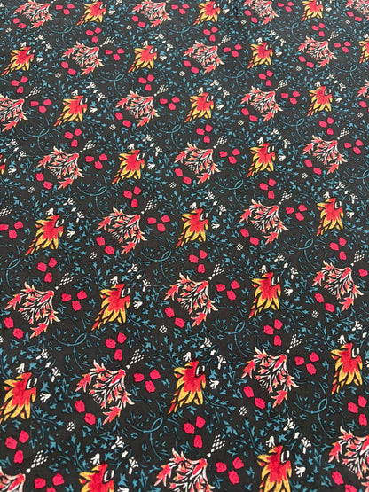 PC ERICA 047 cotton voile flowers black ground