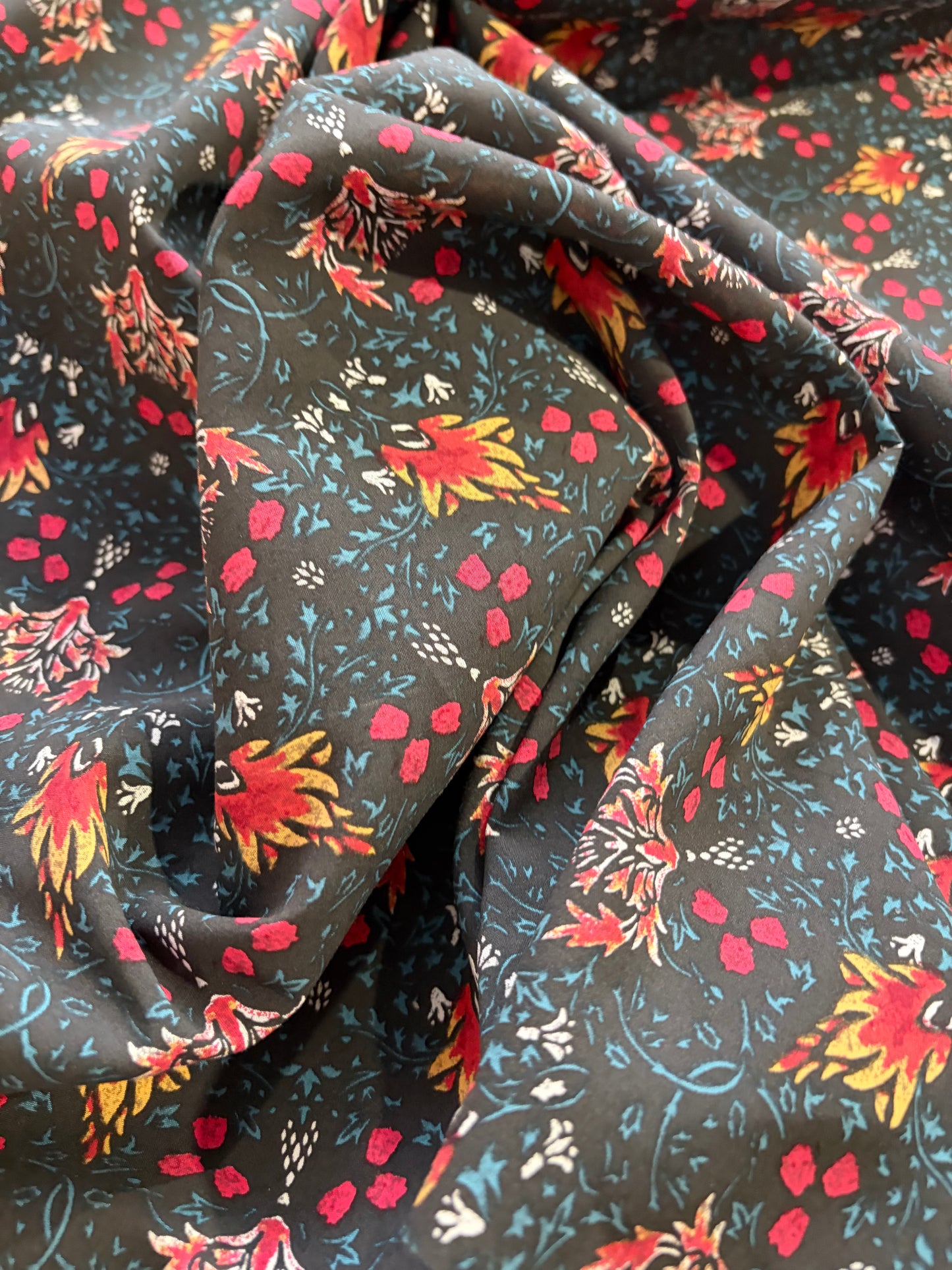 ERICA 047 cotton voile flowers black ground