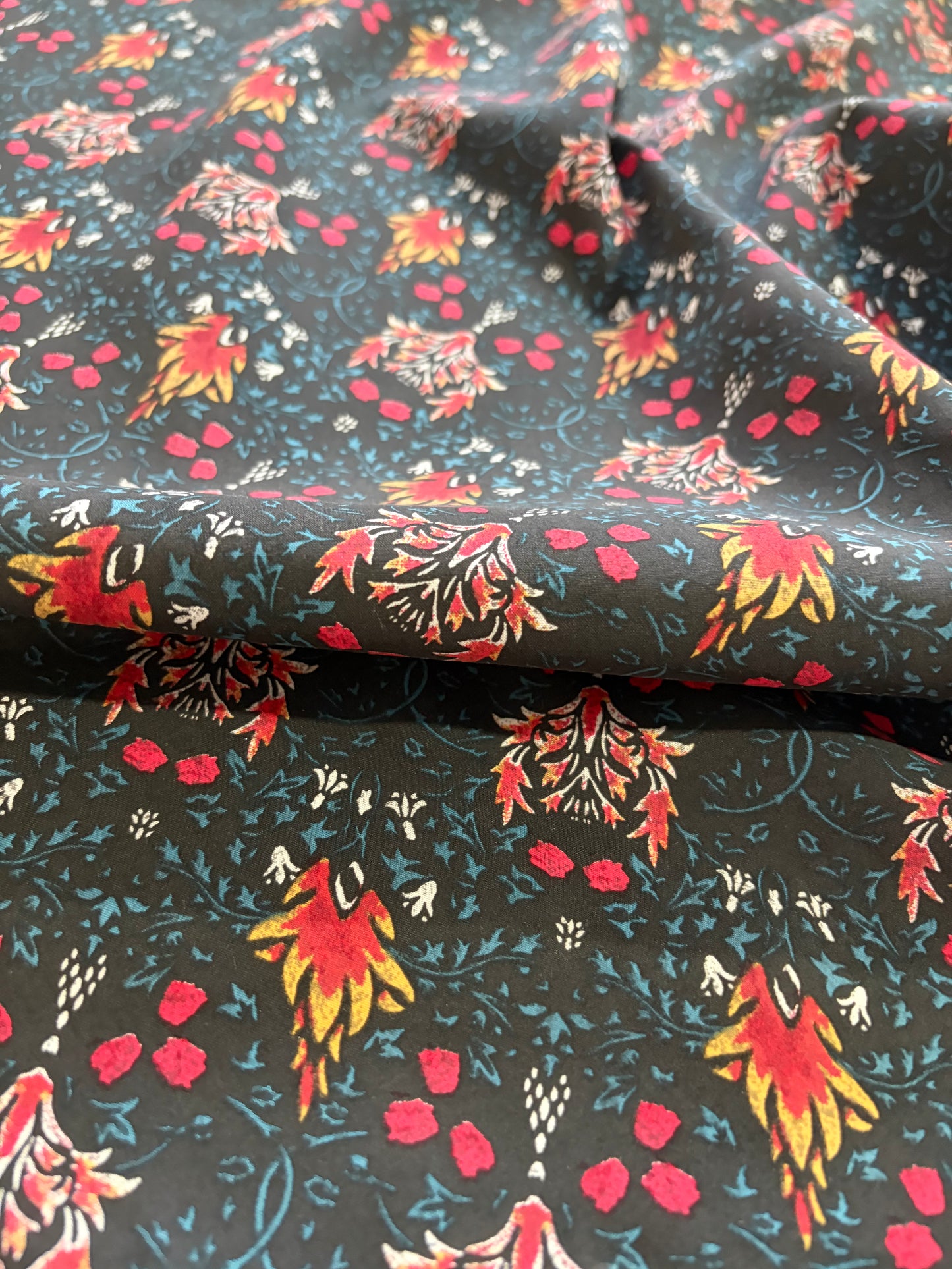 ERICA 047 cotton voile flowers black ground