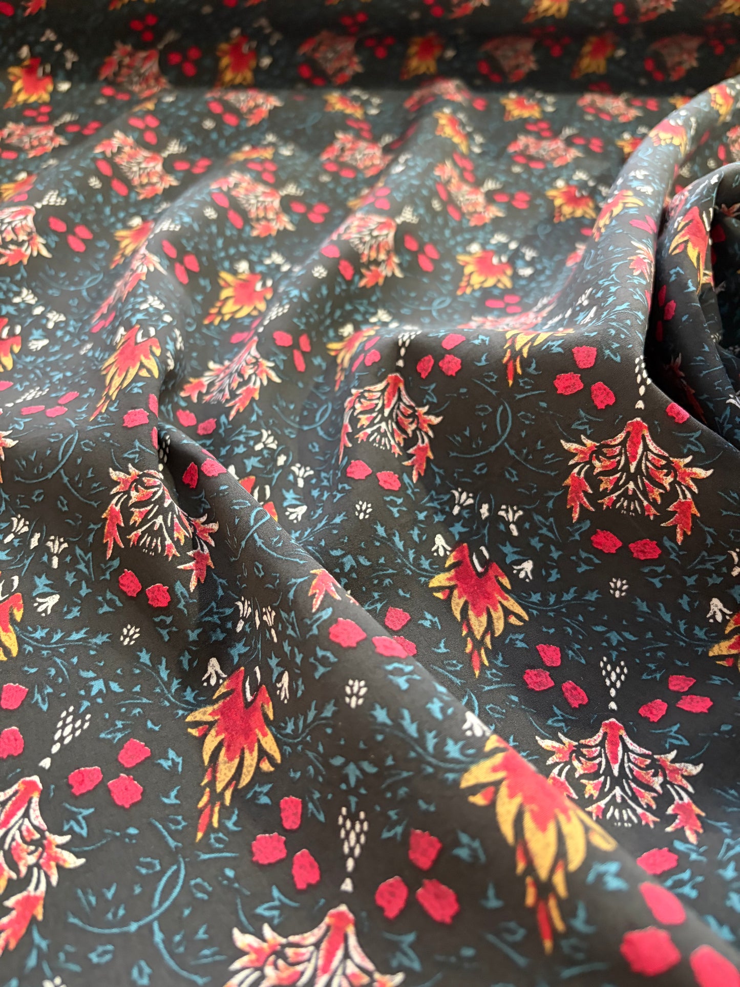ERICA 047 cotton voile flowers black ground