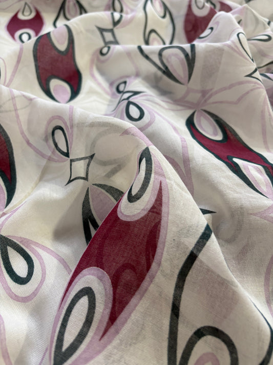 ERICA 049 cotton gaze print burgundy/lilac