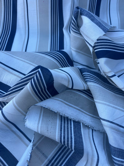 STRIPE SOCIETY 004 cotton voile navy/sand stripes