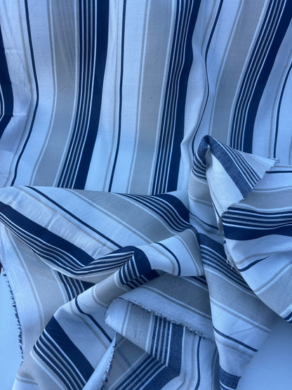 STRIPE SOCIETY 004 cotton voile navy/sand stripes