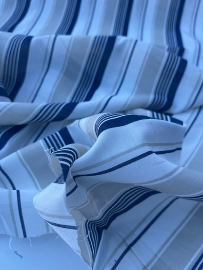 STRIPE SOCIETY 004 cotton voile navy/sand stripes