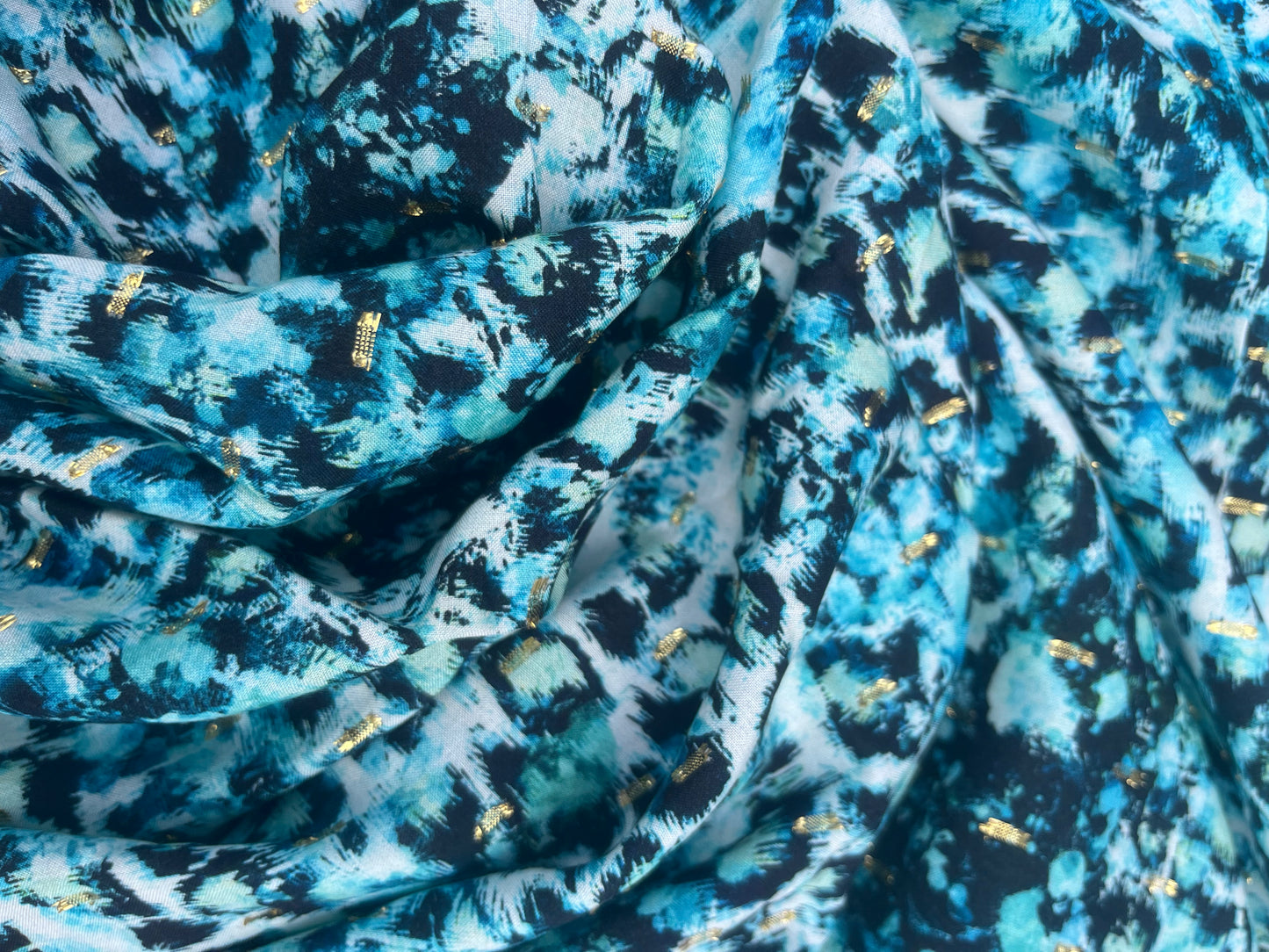 TERESA 009 viscose lurex jacquard leopard print aqua/petrol