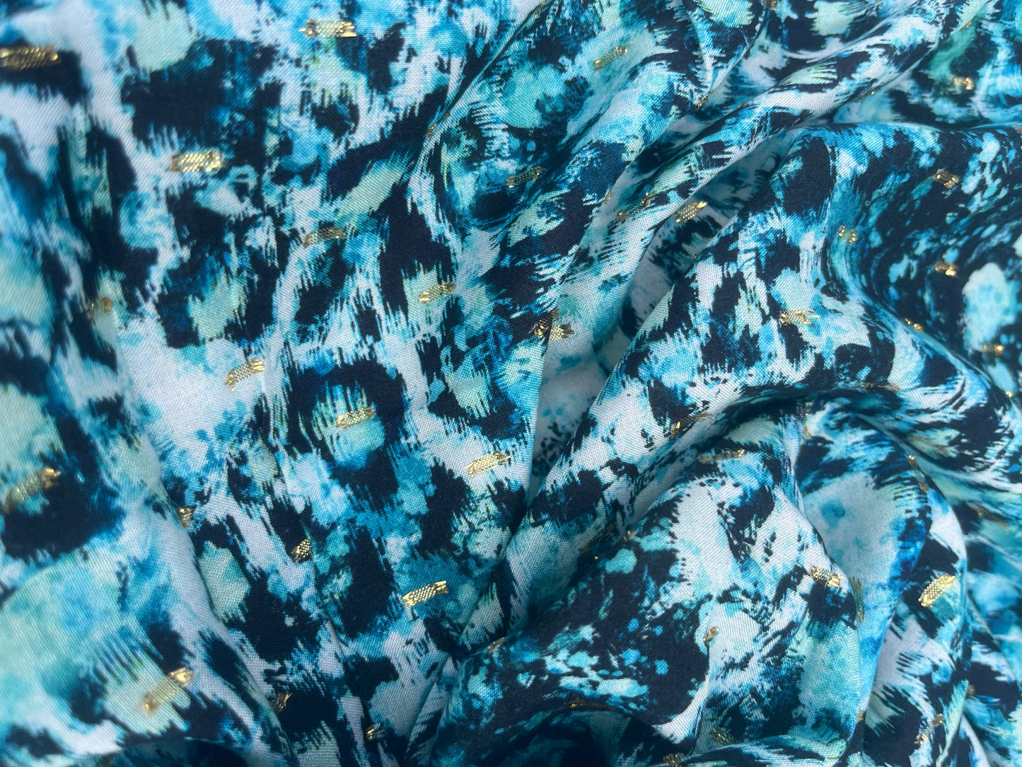 TERESA 009 viscose lurex jacquard leopard print aqua/petrol