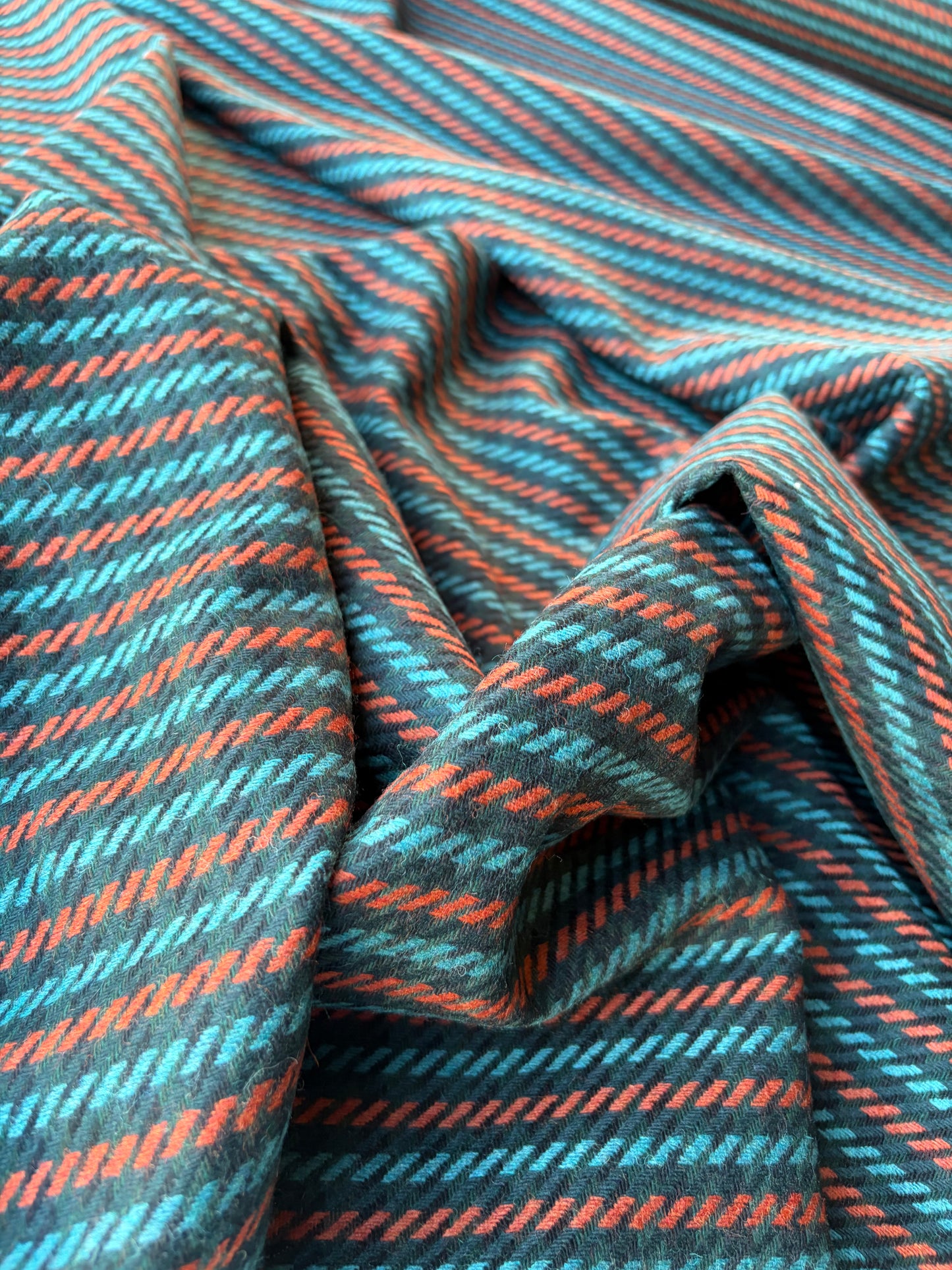 MIA 031 orange/teal striped heavy wool flannel