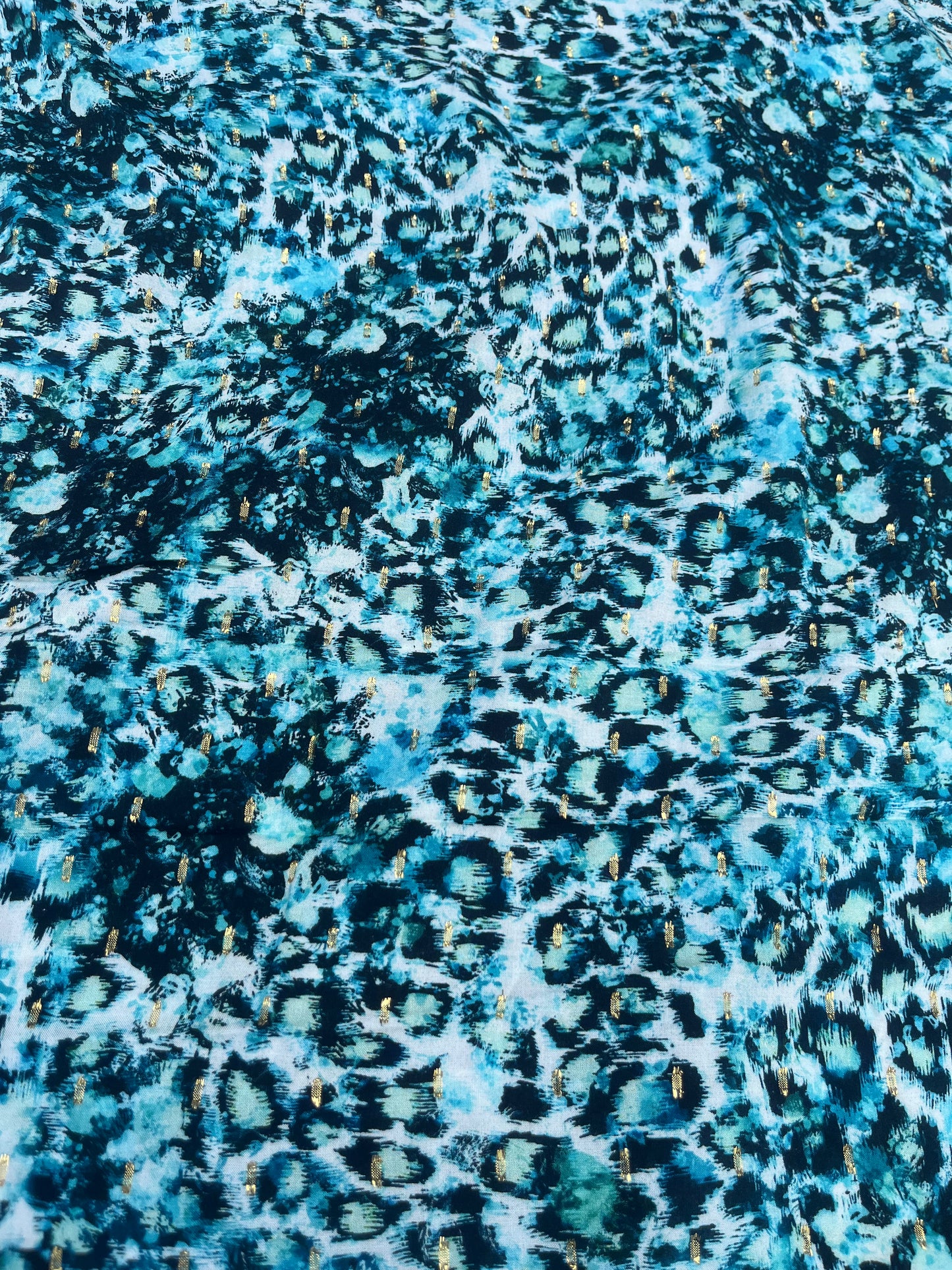 TERESA 009 viscose lurex jacquard leopard print aqua/petrol
