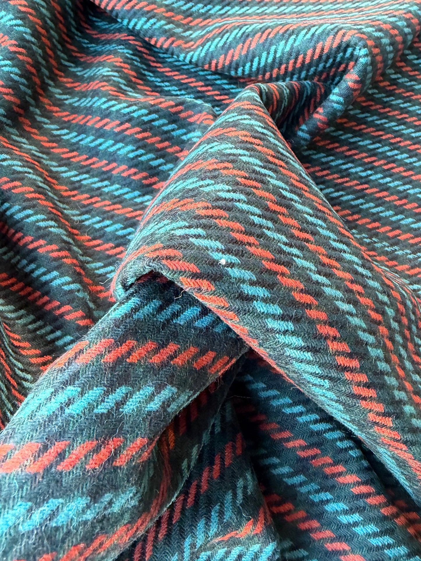 MIA 031 orange/teal striped heavy wool flannel