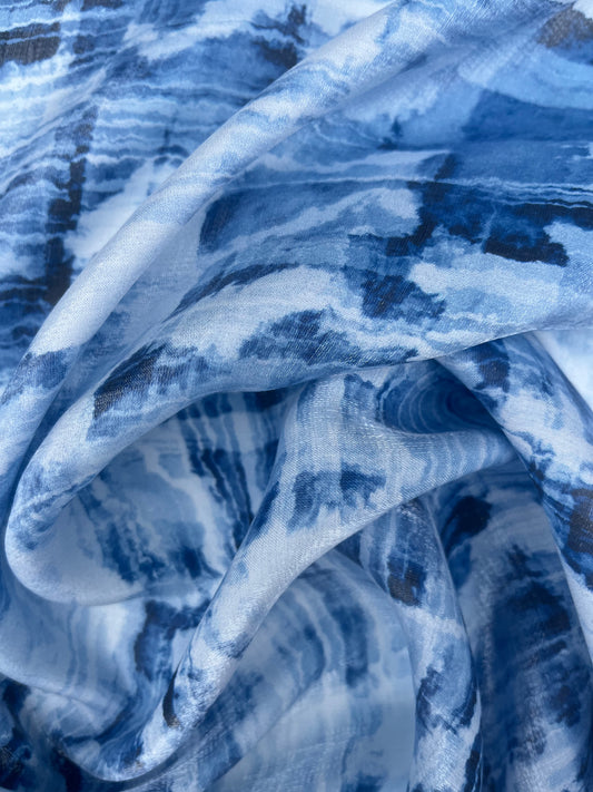 TERESA 012 shiny viscose abstract print blue