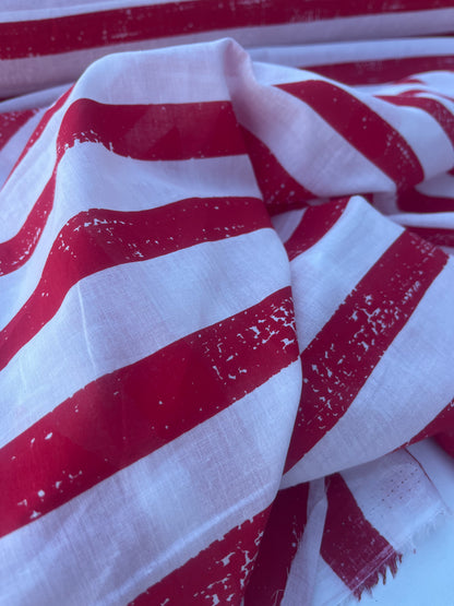 STRIPE SOCIETY 010 cotton voile grunge stripe red