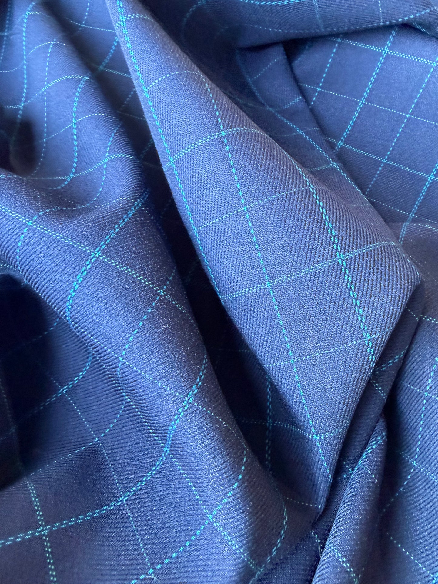MIA 041 navy checkered woolen suiting fabric