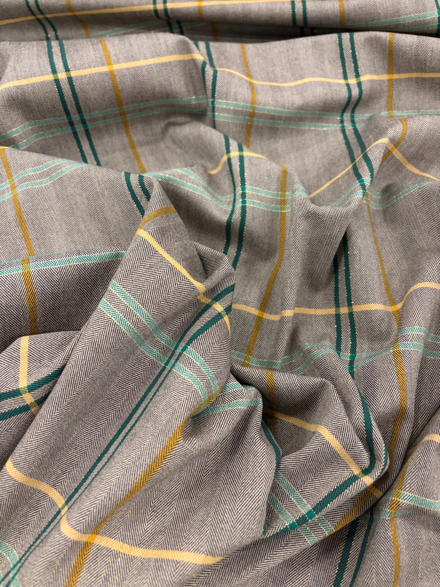 KELLY 015 green checkered herringbone stretch fabric