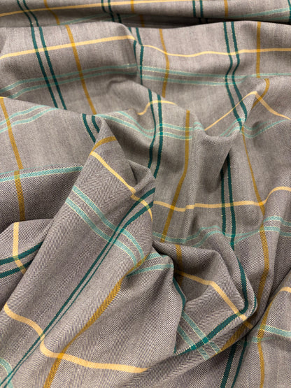 KELLY 015 green checkered herringbone stretch fabric