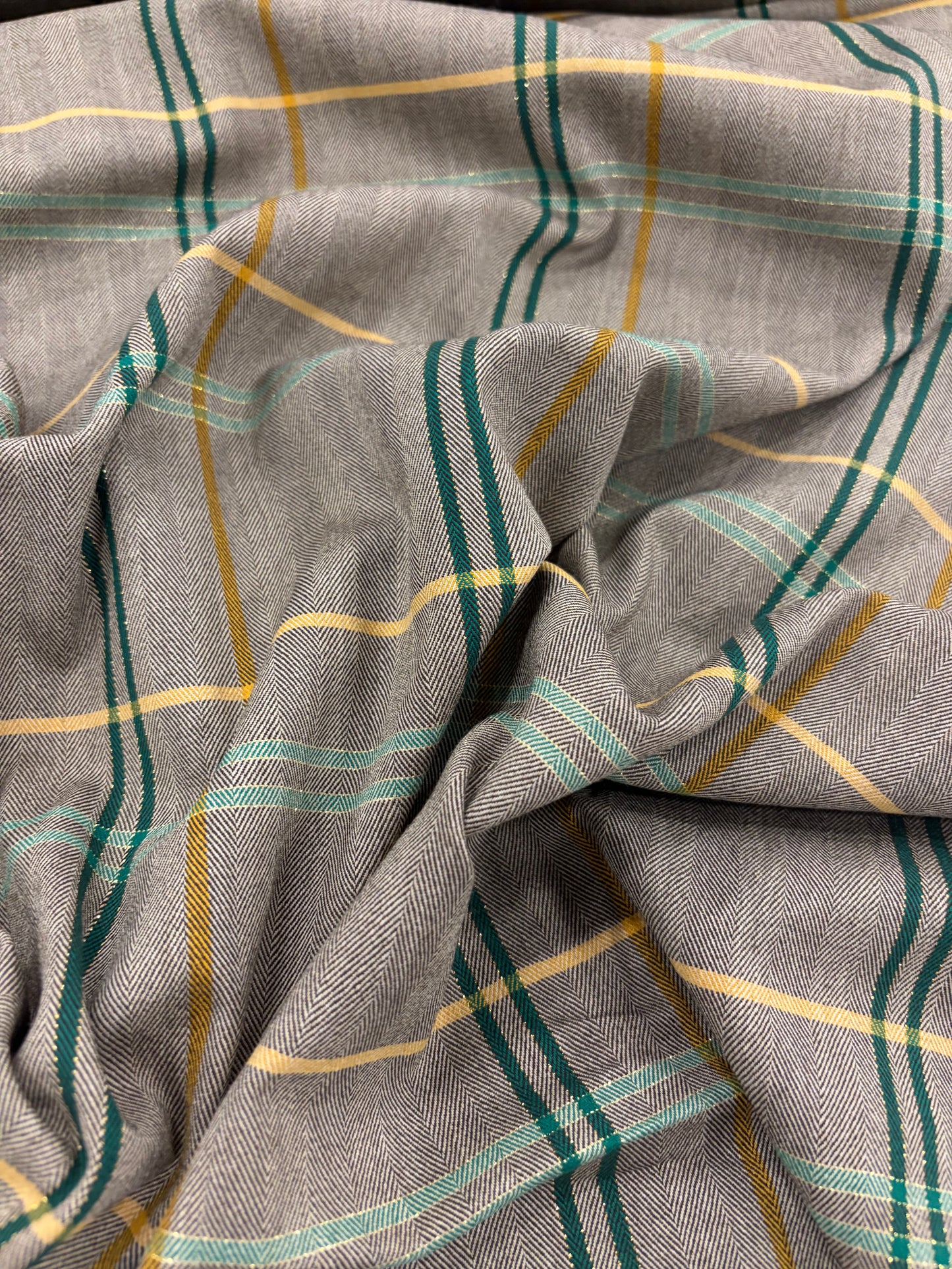 KELLY 015 green checkered herringbone stretch fabric