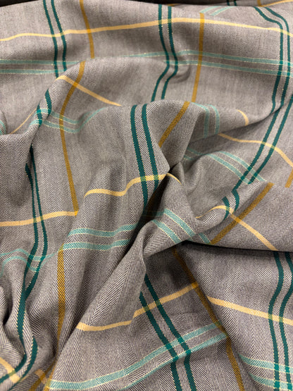 KELLY 015 green checkered herringbone stretch fabric