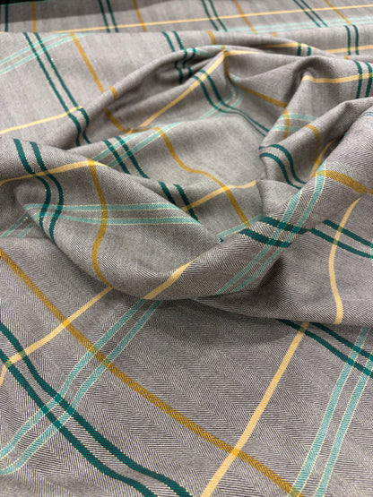 KELLY 015 green checkered herringbone stretch fabric