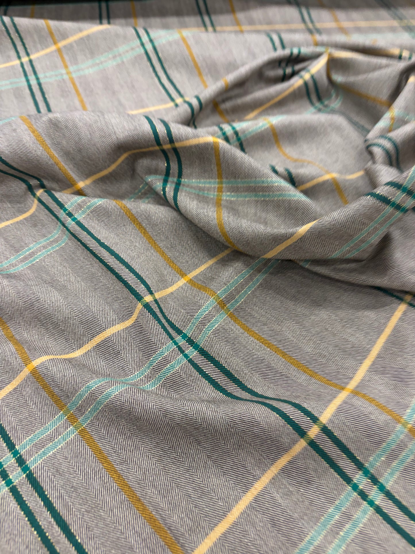 KELLY 015 green checkered herringbone stretch fabric