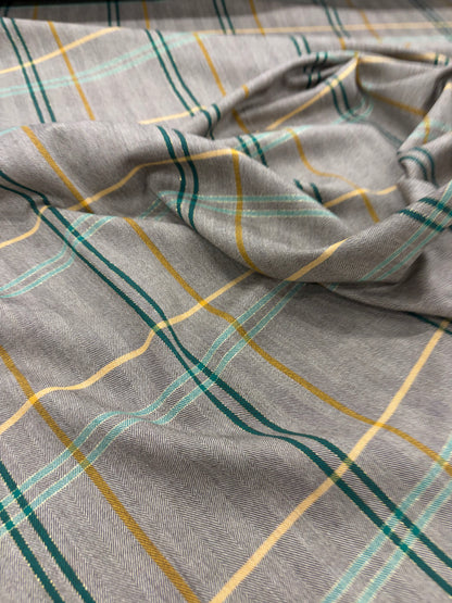 KELLY 015 green checkered herringbone stretch fabric