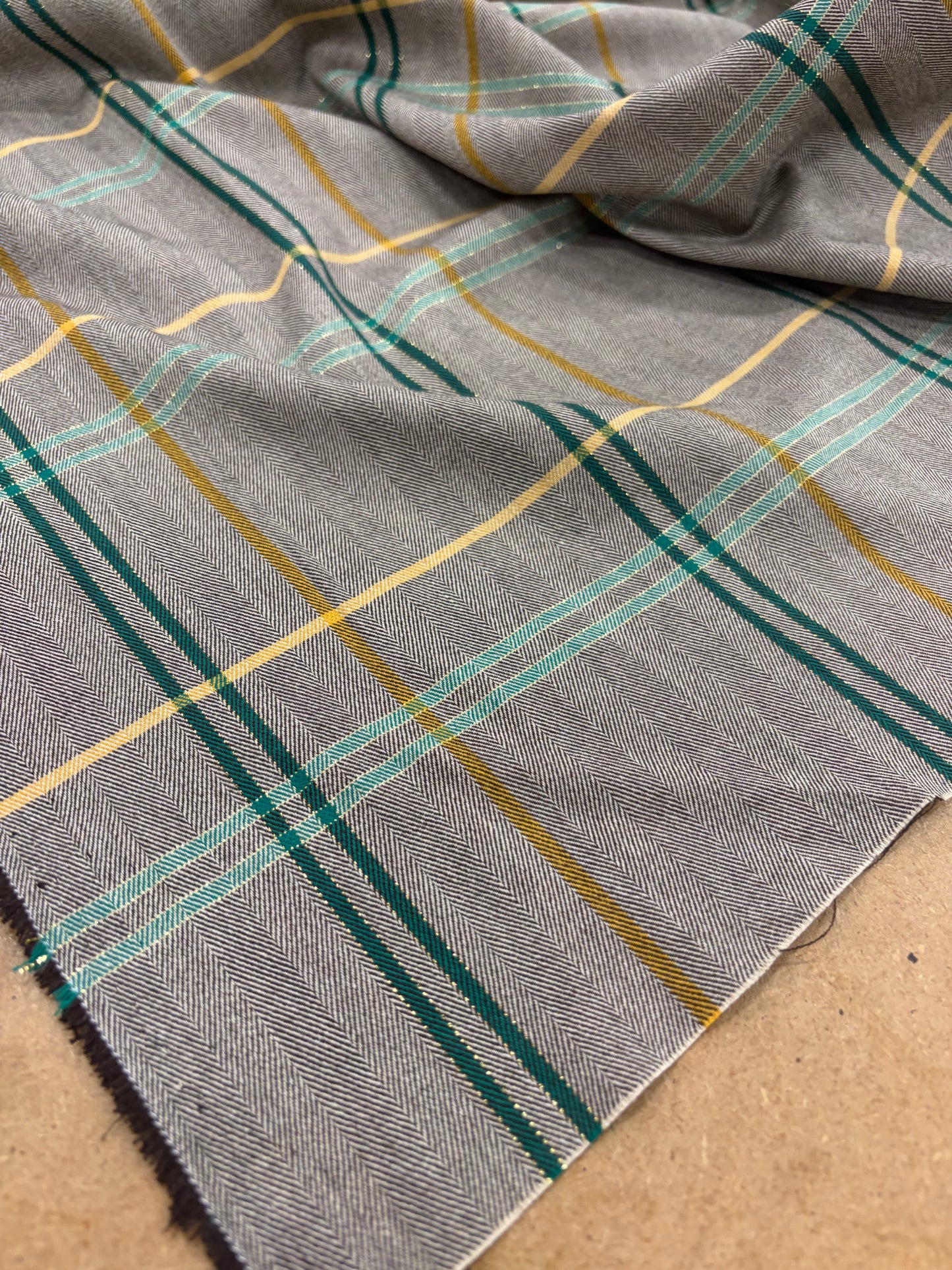 KELLY 015 green checkered herringbone stretch fabric